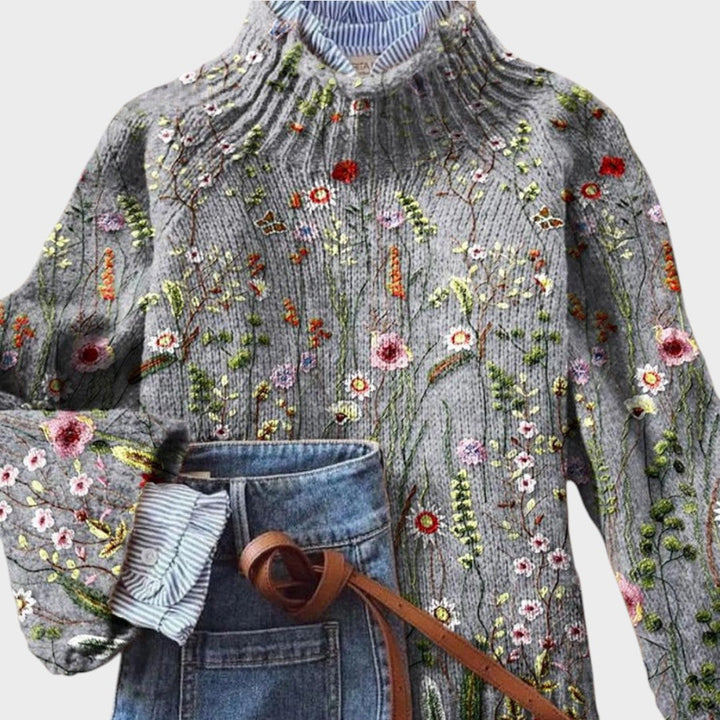 Maurine - Suéter vintage con motivo floral y cuello alto 1