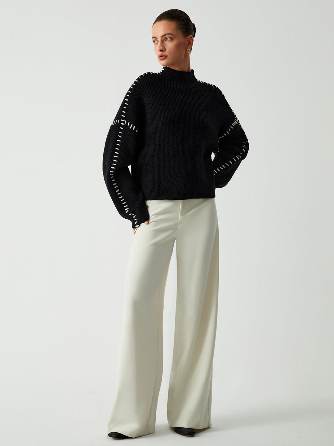 Alma | Suéter oversize con cuello alto y detalles en piqué 6