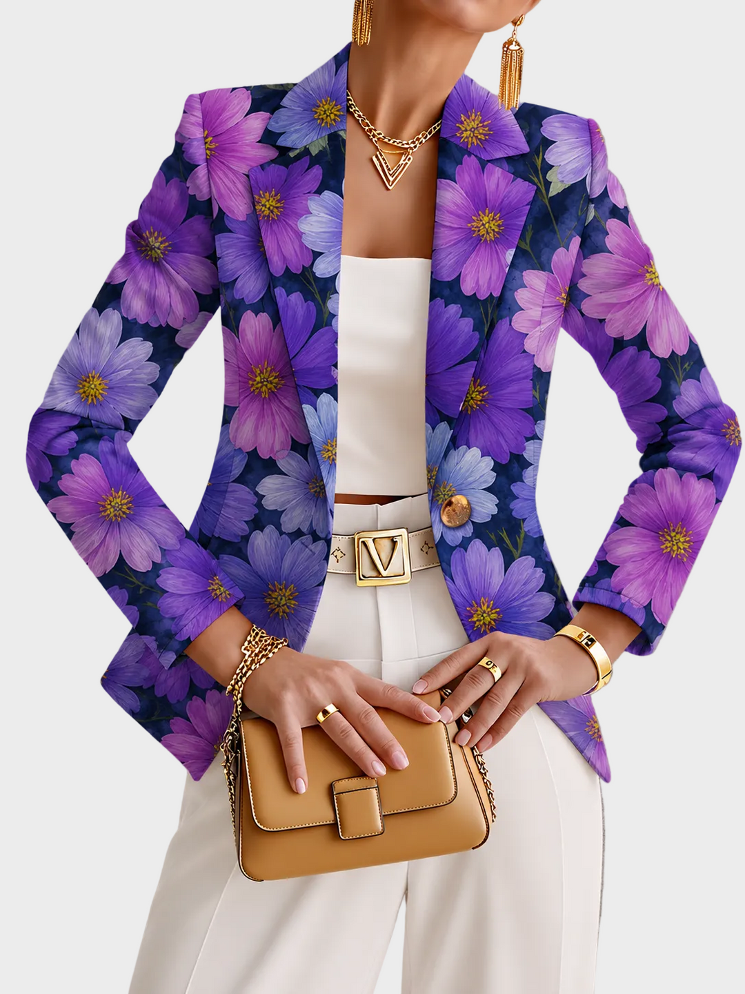 Bellamira | Blazer de estampado cósmico morado 1