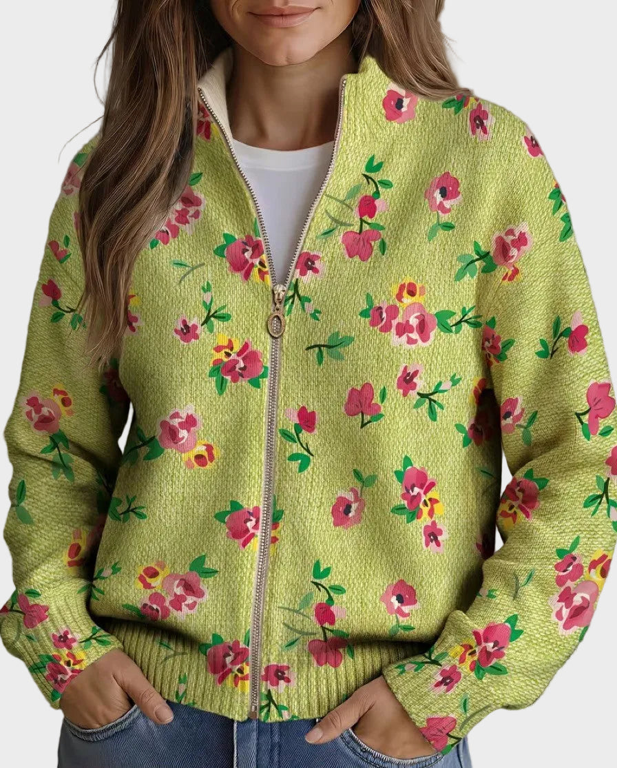 Constance | Cárdigan floral rosa con cremallera 1