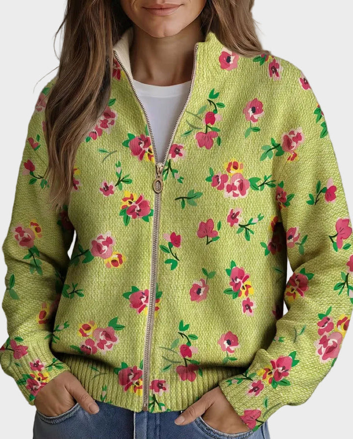 Constance | Cárdigan floral rosa con cremallera 1