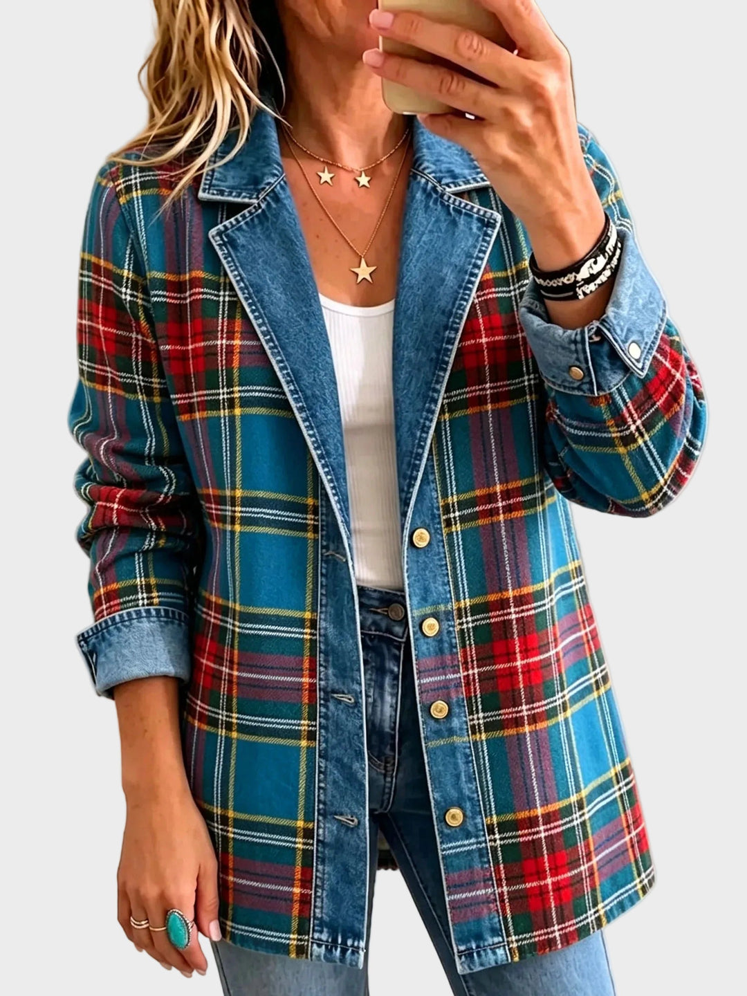 Madison | Blazer vaquero con tartán 1