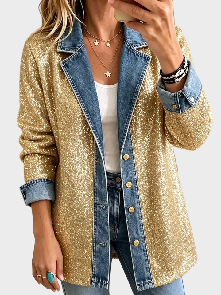 Addison | Chaqueta vaquera dorada con brillo 1