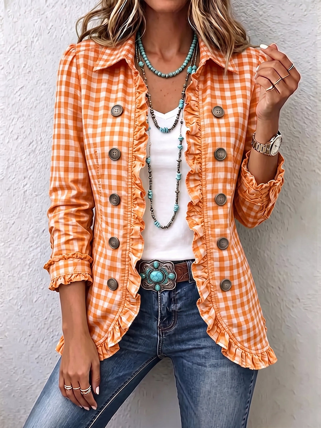 Evelyn | Chaqueta de cuadros con volantes 2
