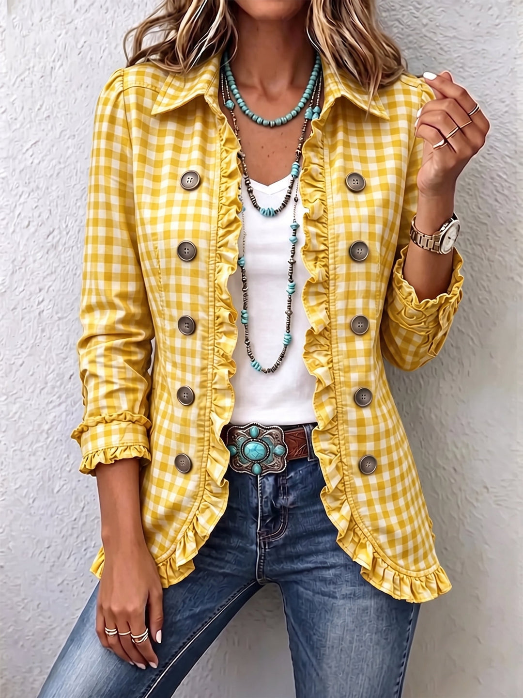 Evelyn | Chaqueta de cuadros con volantes 5